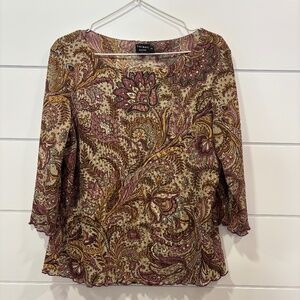 Tribal paisley print 3/4 sleeve ruffle hem and cuff blouse size XL